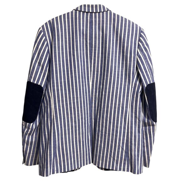 Elie Balleh Mens Blazer Jacket Milano Italy Blue White Stripe Elbow-Patch Size M - Picture 2 of 9